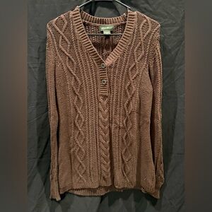 Eddie Bauer Chocolate Brown Cable-Knit V-Neck Sweater